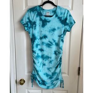 Victoria's Secret PINK Ruched Dress Tie Dye Sz M Short Sleeves Blue Coastal